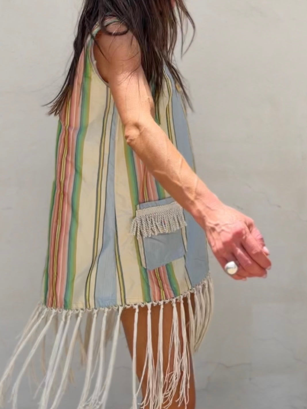 Silk Dupioni Fringe Mini Dress