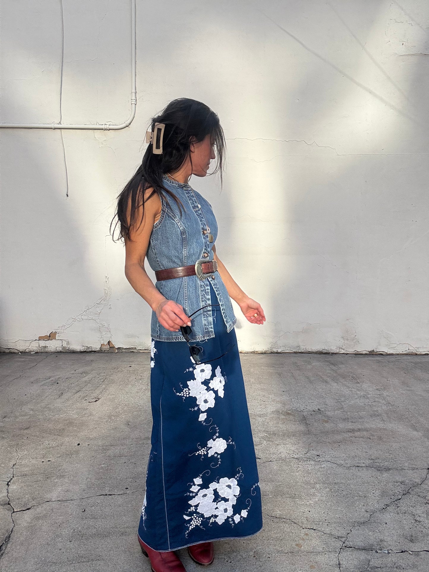 Appliqué Tablecloth Maxi Skirt