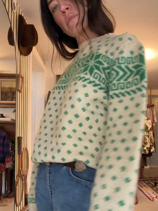Fair Isle Green/Cream Wool Sweater