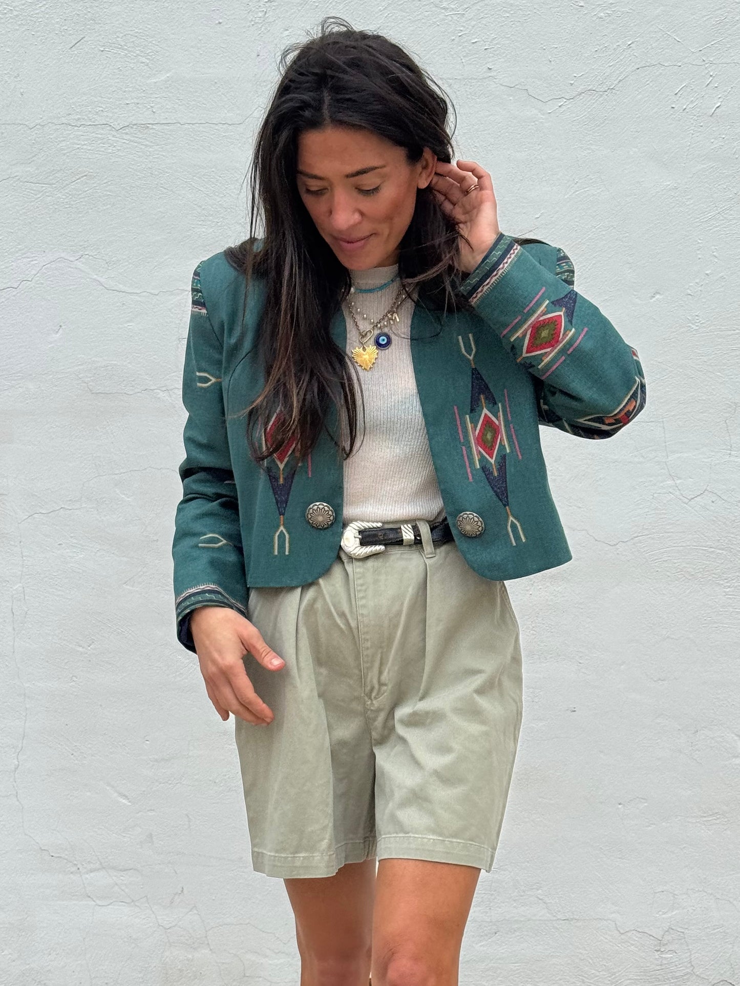 Southwestern Print Crop Jacket 80s