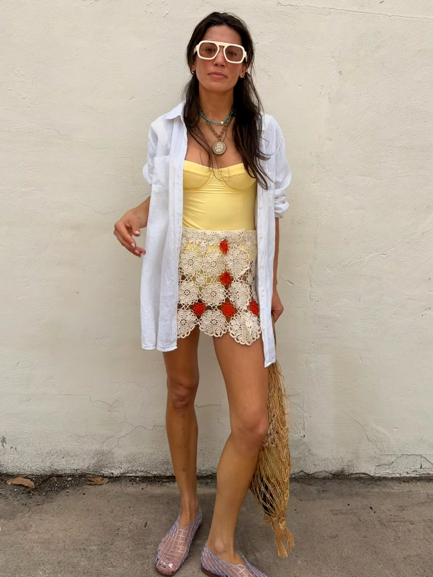 Orange and Ivory Crochet Mini Skirt