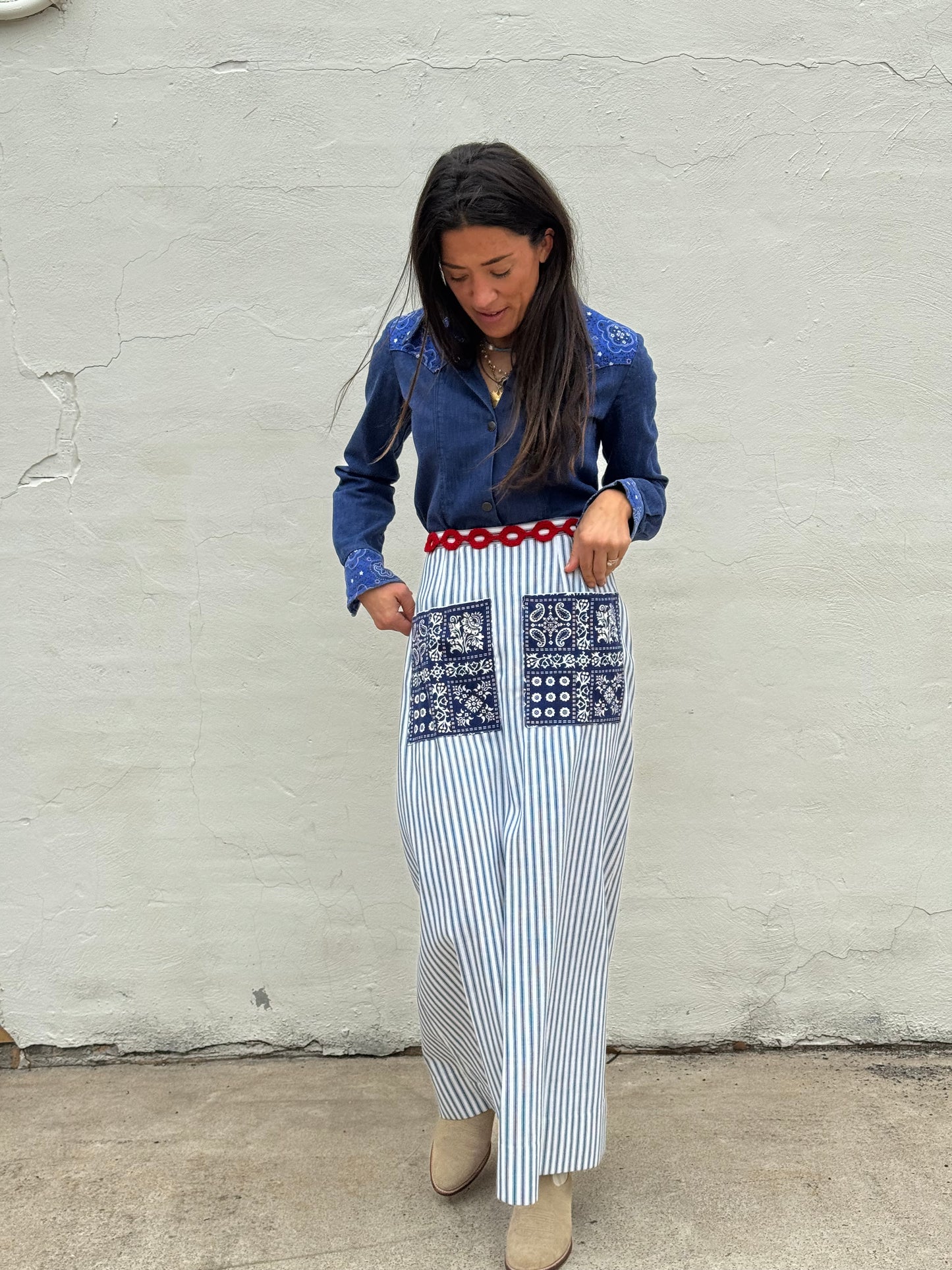 Ticking Stripe 70s Maxi Skirt