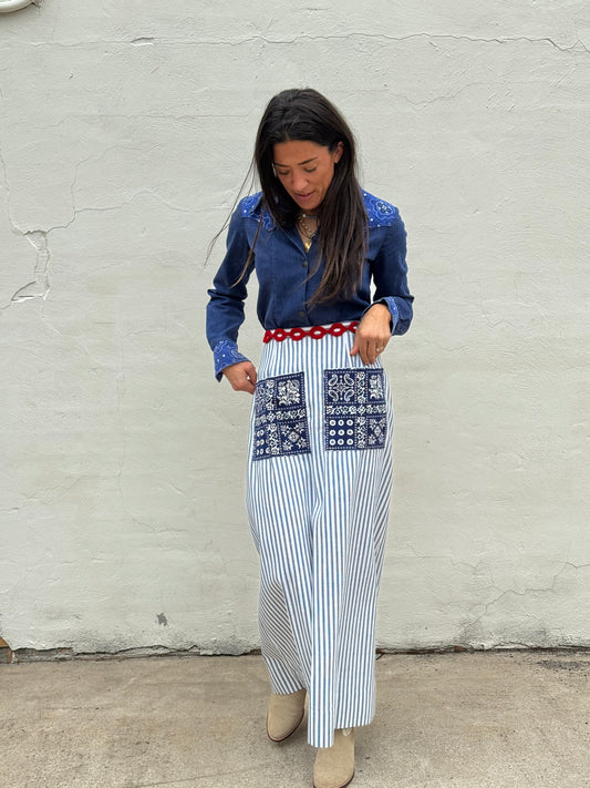 Ticking Stripe 70s Maxi Skirt