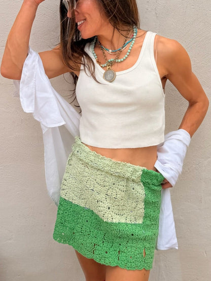 Green Crochet Mini Skirt