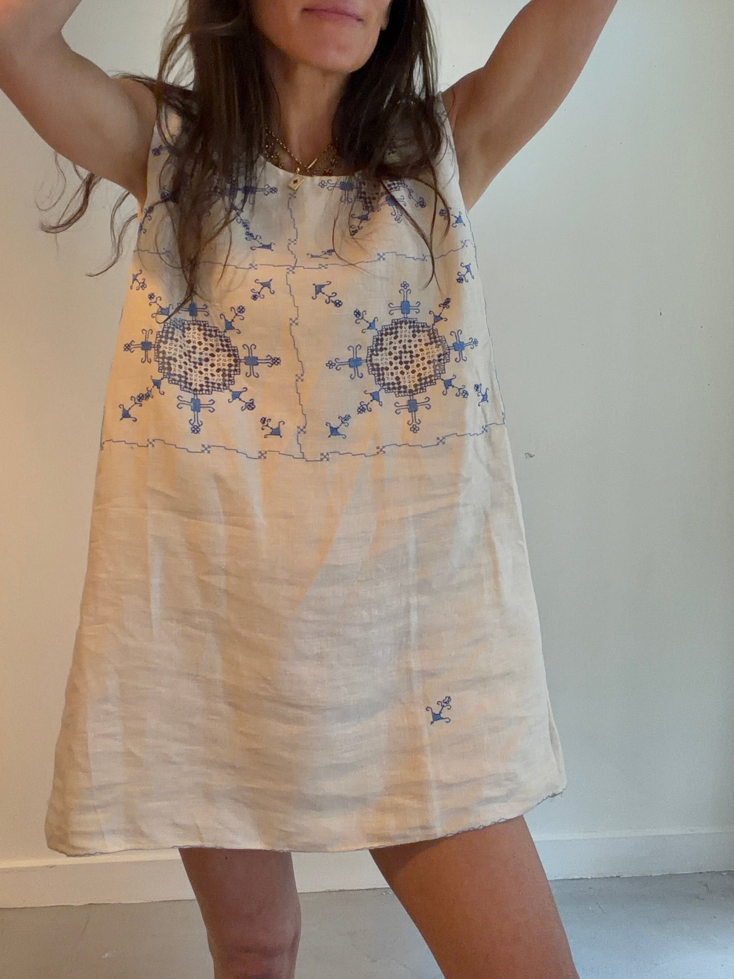 Blue Embroidered Mini Dress