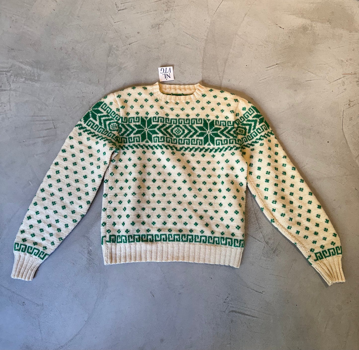 Fair Isle Green/Cream Wool Sweater