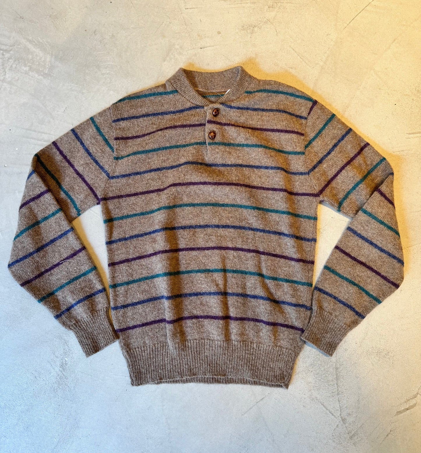 Wool Striped Sweater w/ Leather Buttons S/M