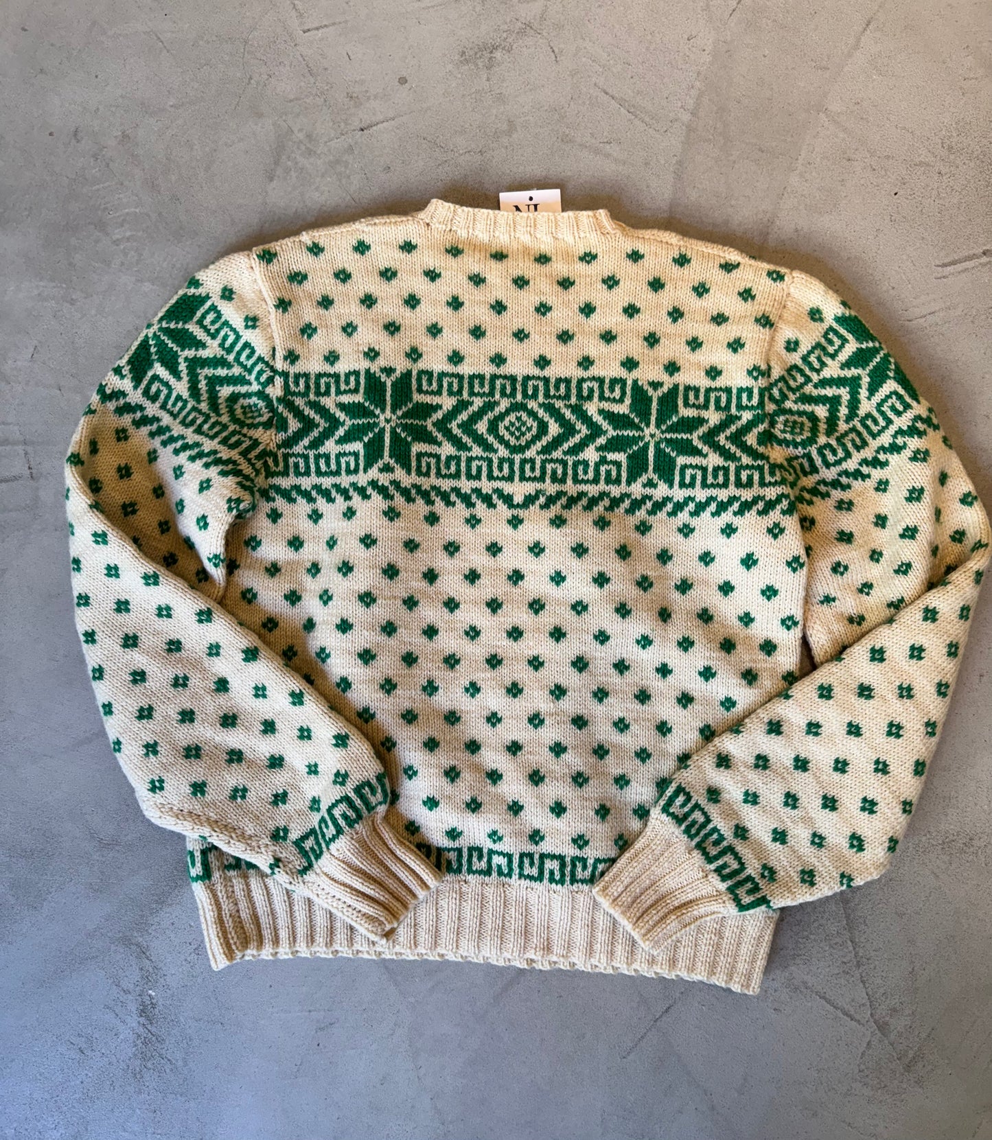 Fair Isle Green/Cream Wool Sweater