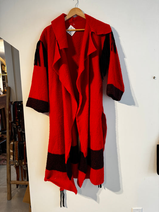Red Wool Western Fringe Coat