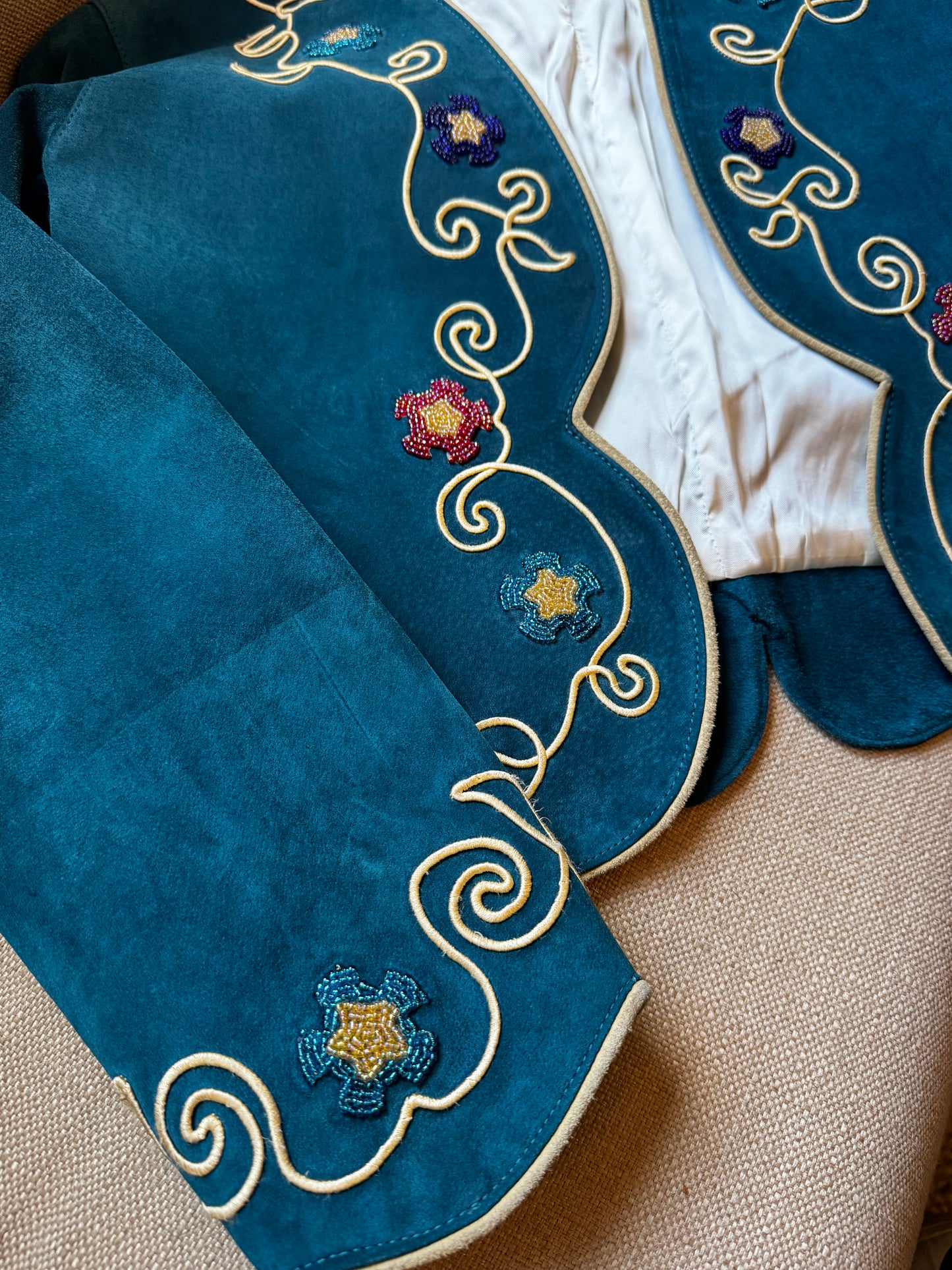 Teal Suede Embroidered Jacket