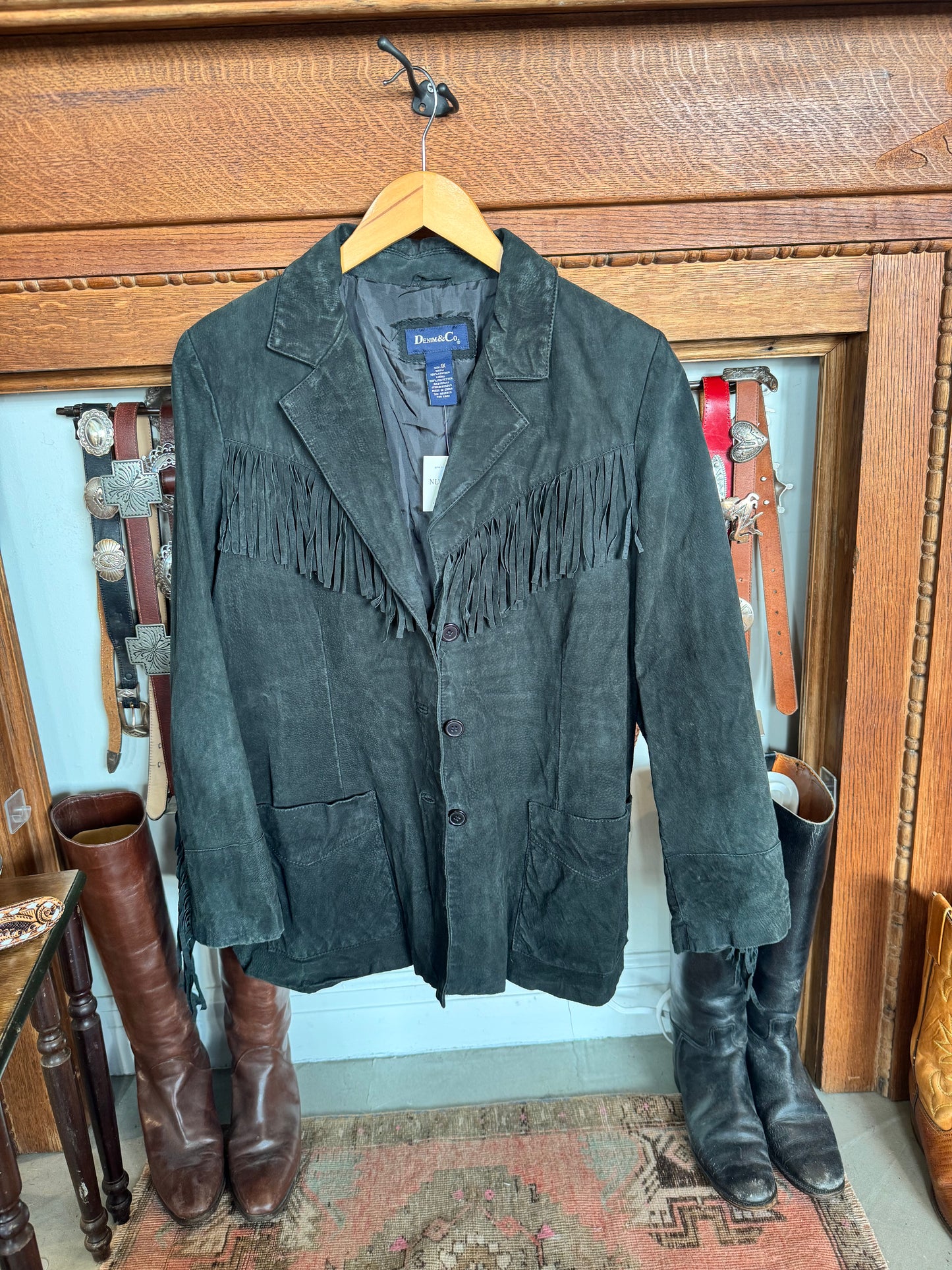 Denim & Co Black Suede Fringe Jacket