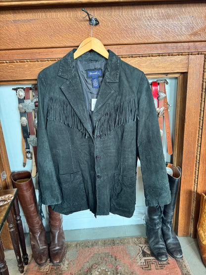 Denim & Co Black Suede Fringe Jacket