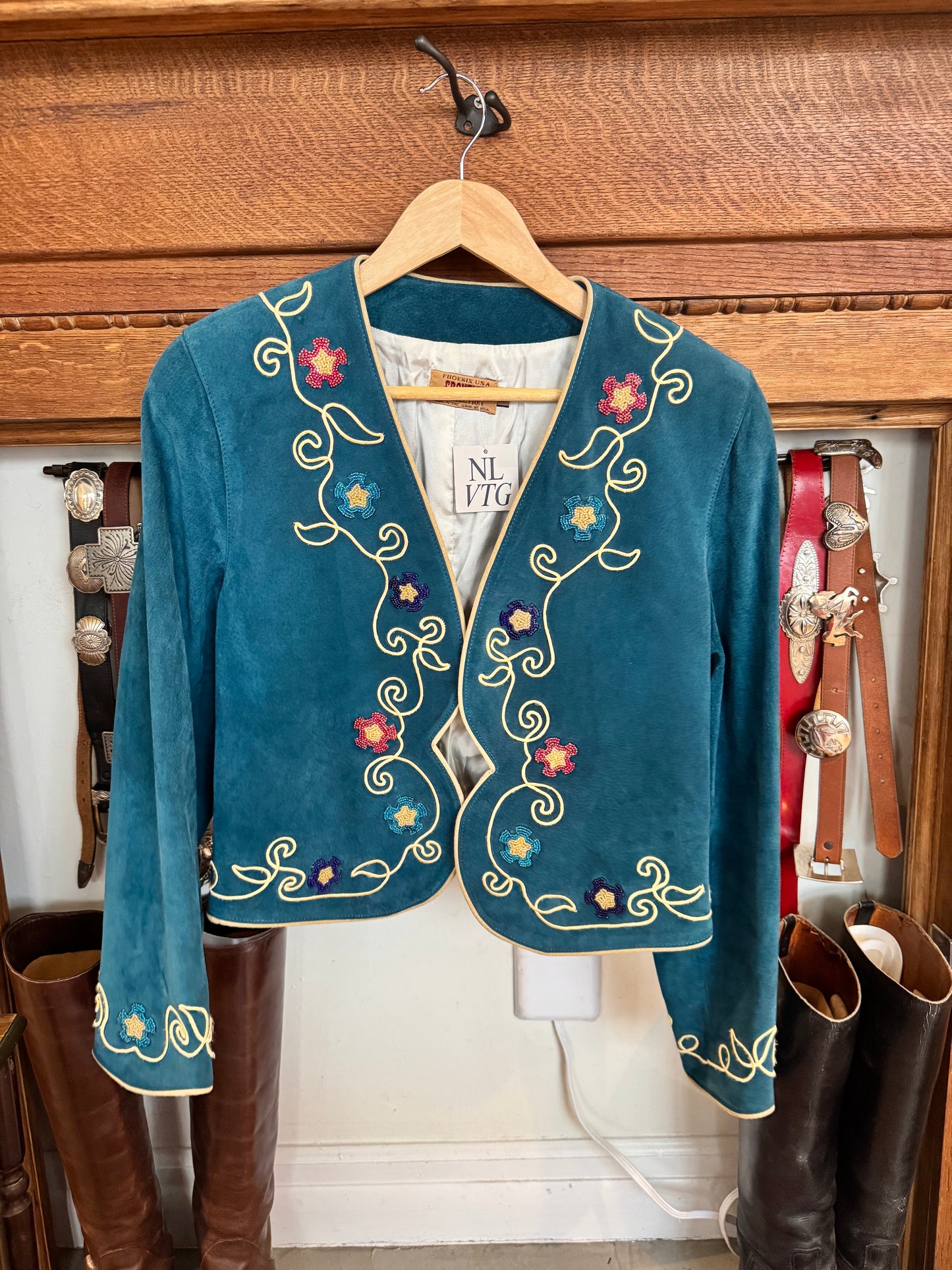 Teal Suede Embroidered Jacket