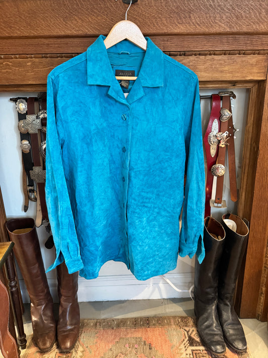 Teal Suede/Leather Button up Top