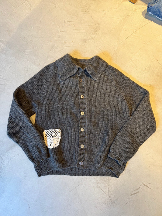 Wool Knit Cardigan with Crochet pocket