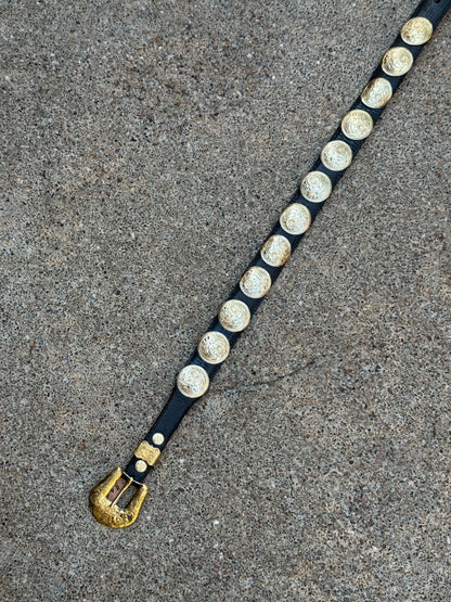 Gold and Black Leather Belt