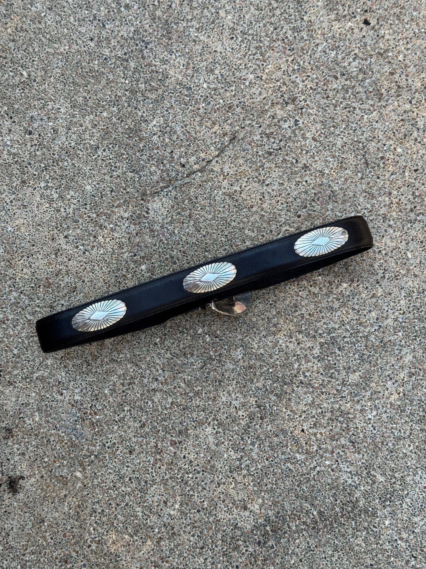 Silver and Black Leather Belt