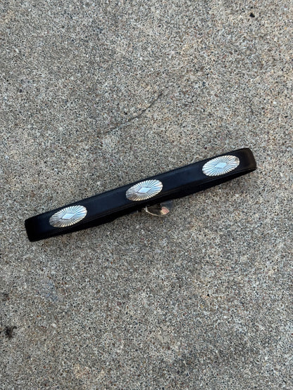 Silver and Black Leather Belt