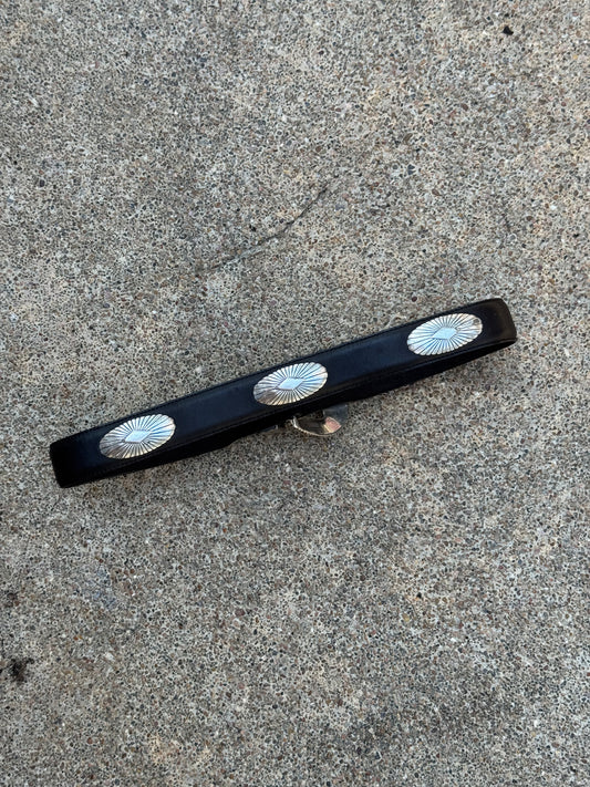 Silver and Black Leather Belt