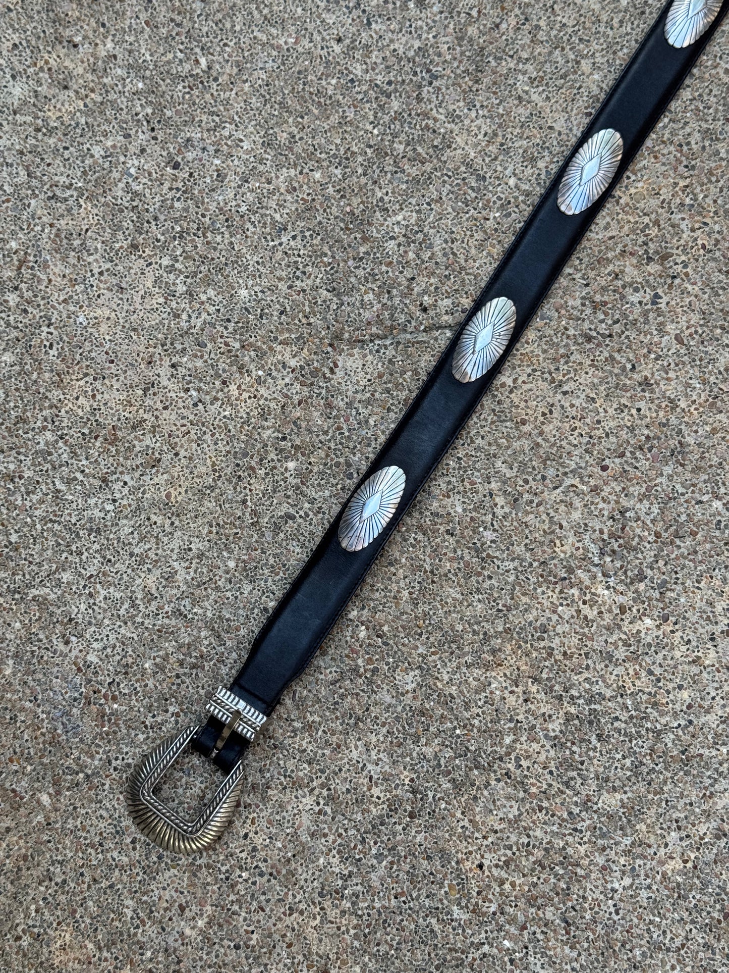 Silver and Black Leather Belt