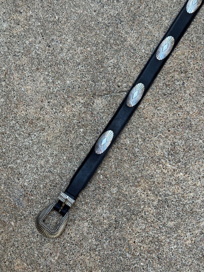 Silver and Black Leather Belt