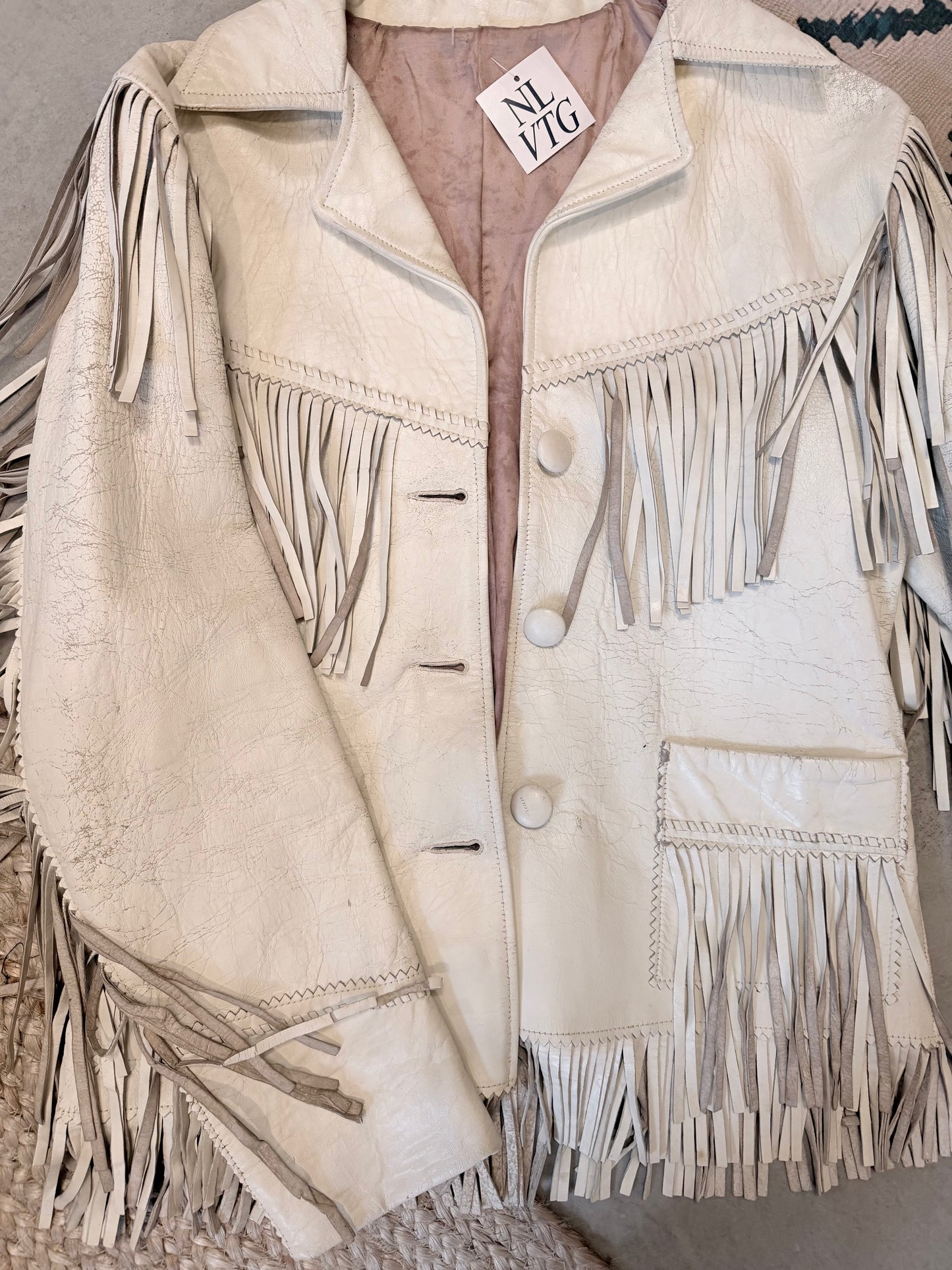 Cream Leather Fringe Jacket