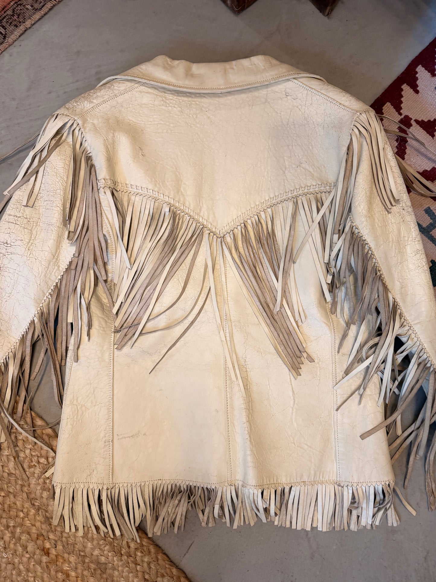 Cream Leather Fringe Jacket