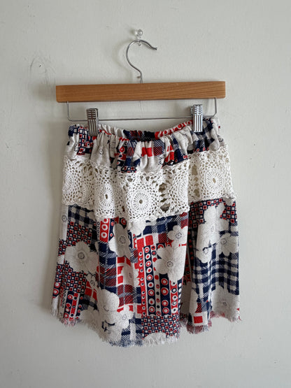 Red white and blue textile skirt