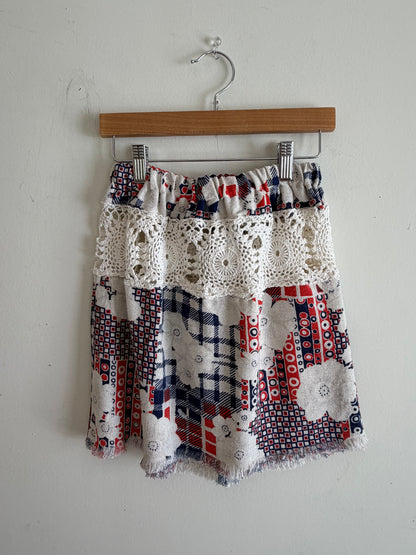 Red white and blue textile skirt