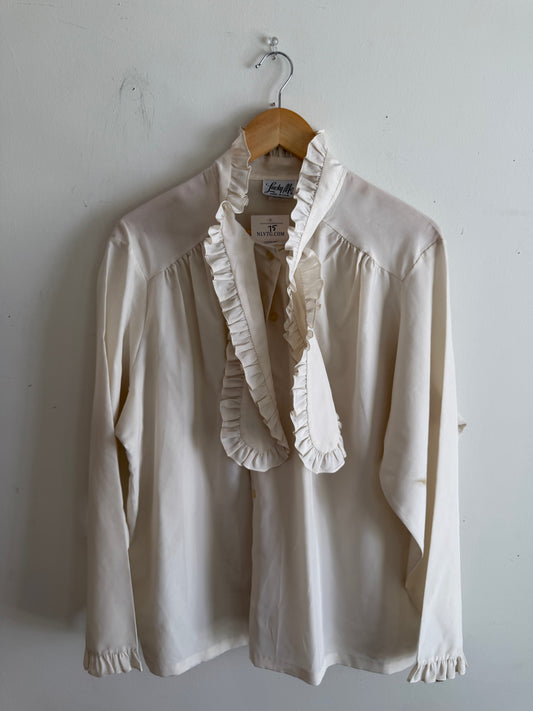 Cream Button Down with Ruffle Collar
