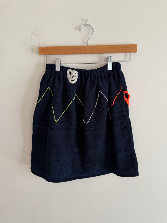 Navy Textile Mini Skirt