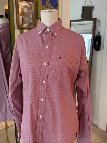 Izod check red button down
