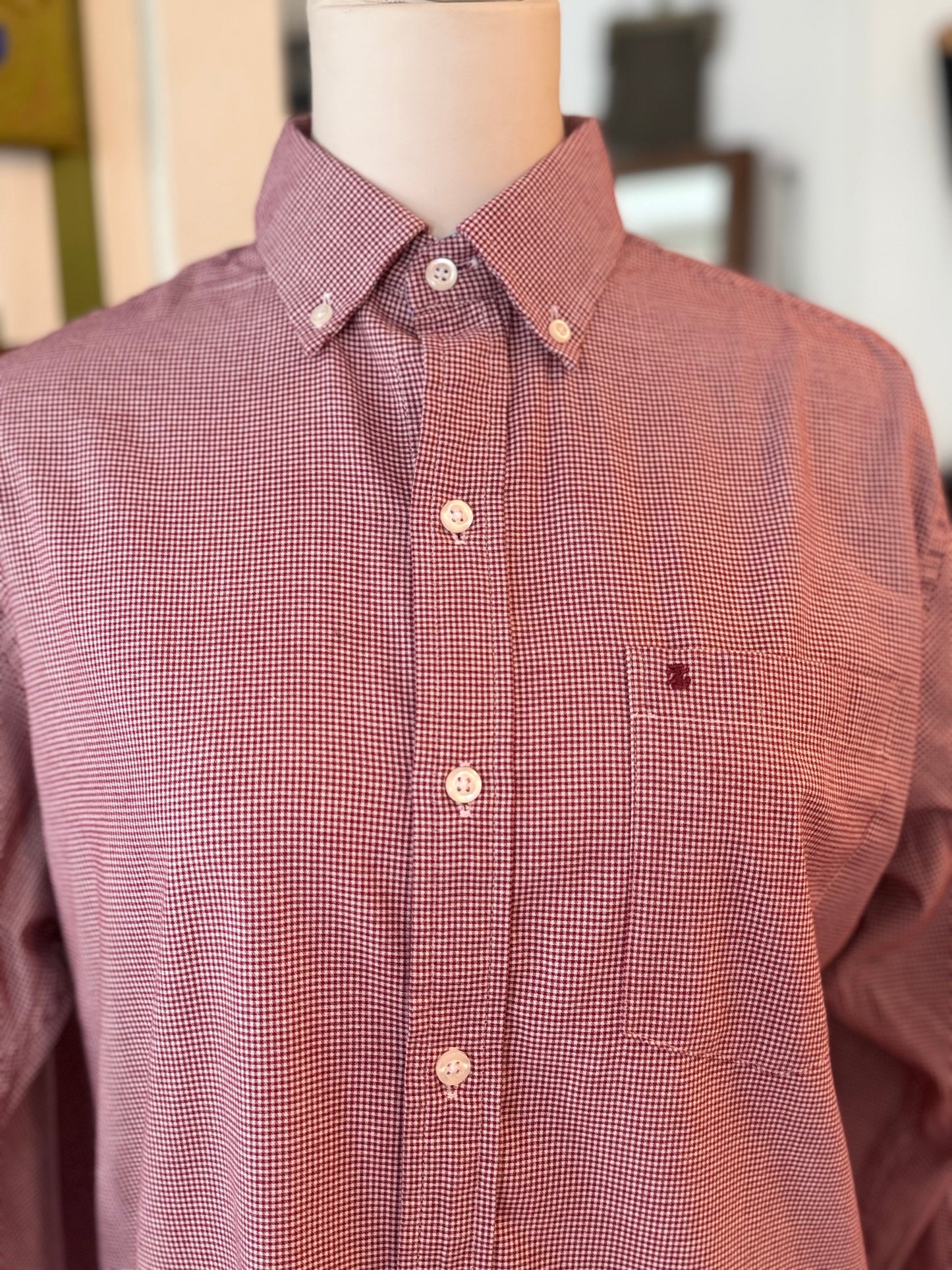 Izod check red button down