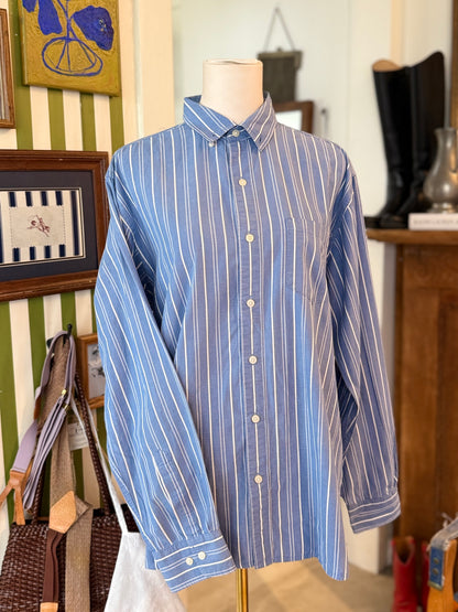 Navy and White Stripe button down